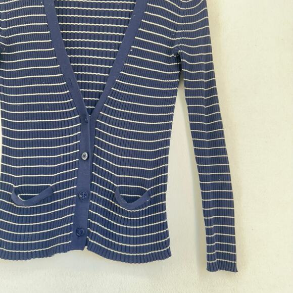 Lauren Ralph Lauren Navy White Striped Cotton Cardigan Sweater L coastal - Picture 5 of 5